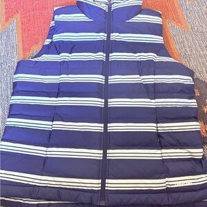 NWOT Lands’ End Navy and White Striped Down Puffer Vest Size L